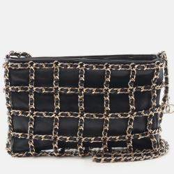 Pre Owned Chanel Black Lambskin Chain Frame Crossbody