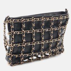 Pre Owned Chanel Black Lambskin Chain Frame Crossbody