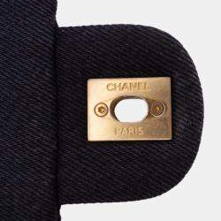 Pre Owned Chanel Black Medium Quilted Denim Mood Flap
