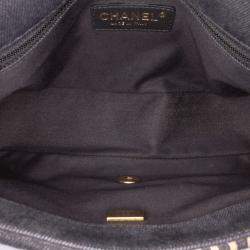 Pre Owned Chanel Black Medium Quilted Denim Mood Flap