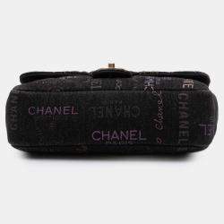 Pre Owned Chanel Black Medium Quilted Denim Mood Flap