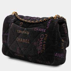 Pre Owned Chanel Black Medium Quilted Denim Mood Flap
