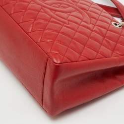 Pre Owned Chanel Red Quilted Caviar Leather GST Shopper Tote