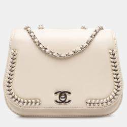 Pre Owned Chanel White Small Calfskin Braided Chic Flap