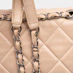 Pre Owned Chanel Beige Black CC Bicolor Quilted Calfskin and Caviar Single Flap