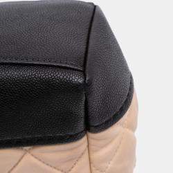 Pre Owned Chanel Beige Black CC Bicolor Quilted Calfskin and Caviar Single Flap
