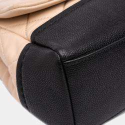 Pre Owned Chanel Beige Black CC Bicolor Quilted Calfskin and Caviar Single Flap