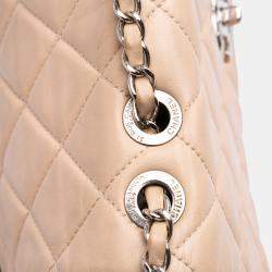 Pre Owned Chanel Beige Black CC Bicolor Quilted Calfskin and Caviar Single Flap