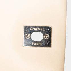 Pre Owned Chanel Beige Black CC Bicolor Quilted Calfskin and Caviar Single Flap