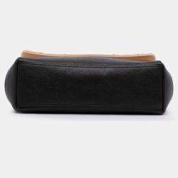 Pre Owned Chanel Beige Black CC Bicolor Quilted Calfskin and Caviar Single Flap