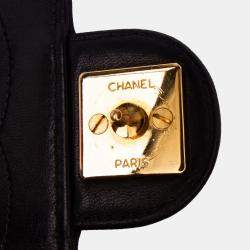 Pre Owned Chanel Black Small CC Quilted Lambskin Half Single Flap Bag
