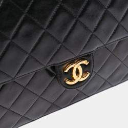 Pre Owned Chanel Black Small CC Quilted Lambskin Half Single Flap Bag