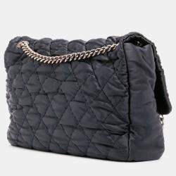 Pre Owned Chanel Black Extra Large CC Quilted Satin Single Flap Bag