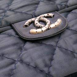 Pre Owned Chanel Black Extra Large CC Quilted Satin Single Flap Bag