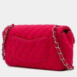 Pre Owned Chanel Pink Quilted Jersey East West Single Flap Bag