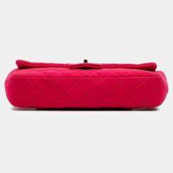 Pre Owned Chanel Pink Quilted Jersey East West Single Flap Bag