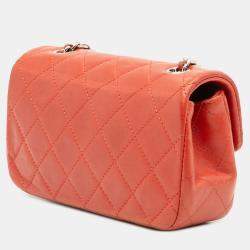 Pre Owned Chanel Red Extra Mini Rectangular Classic Lambskin Single Flap Bag