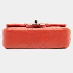 Pre Owned Chanel Red Extra Mini Rectangular Classic Lambskin Single Flap Bag