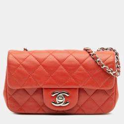 Pre Owned Chanel Red Extra Mini Rectangular Classic Lambskin Single Flap Bag