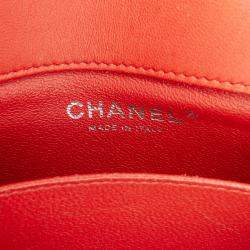 Pre Owned Chanel Red Extra Mini Rectangular Classic Lambskin Single Flap Bag