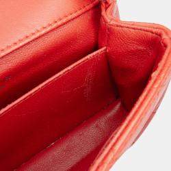 Pre Owned Chanel Red Extra Mini Rectangular Classic Lambskin Single Flap Bag