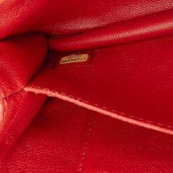 Pre Owned Chanel Red Extra Mini Rectangular Classic Lambskin Single Flap Bag