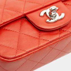 Pre Owned Chanel Red Extra Mini Rectangular Classic Lambskin Single Flap Bag