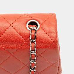 Pre Owned Chanel Red Extra Mini Rectangular Classic Lambskin Single Flap Bag