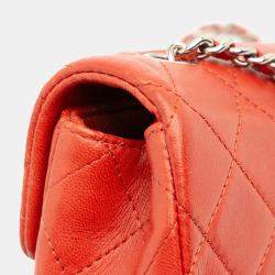 Pre Owned Chanel Red Extra Mini Rectangular Classic Lambskin Single Flap Bag