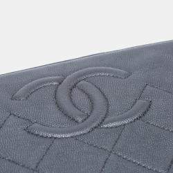 Pre Owned Chanel Black Medium CC Quilted Caviar O Case Clutch