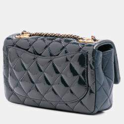 Pre Owned Chanel Navy Blue Paris-Salzburg Small Patent and Goatskin CC Eyelet Flap Bag