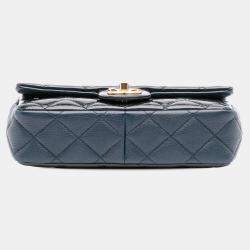 Pre Owned Chanel Navy Blue Paris-Salzburg Small Patent and Goatskin CC Eyelet Flap Bag