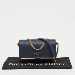 Pre Owned حقيبة شانيل كوكو كبيرة جلد مبطن أزرق كحلي و شامواه