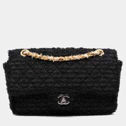 Pre Owned Chanel Black Medium Classic Tweed Single Flap Bag