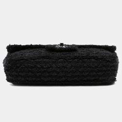 Pre Owned Chanel Black Medium Classic Tweed Single Flap Bag