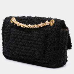 Pre Owned Chanel Black Medium Classic Tweed Single Flap Bag