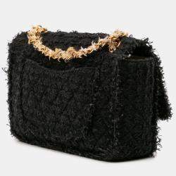 Pre Owned Chanel Black Medium Classic Tweed Single Flap Bag