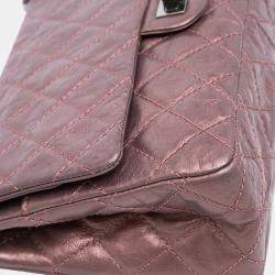 Pre Owned Chanel Pink Reissue 2.55 Aged Metallic Calfskin Double Flap Bag 226