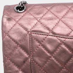 Pre Owned Chanel Pink Reissue 2.55 Aged Metallic Calfskin Double Flap Bag 226