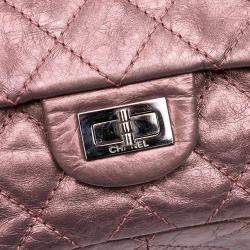Pre Owned Chanel Pink Reissue 2.55 Aged Metallic Calfskin Double Flap Bag 226