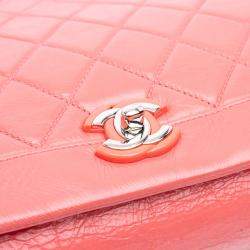 Pre Owned Chanel Pink Crumpled Calfskin Bi Quilted Vintage Full Flap