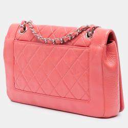 Pre Owned Chanel Pink Crumpled Calfskin Bi Quilted Vintage Full Flap