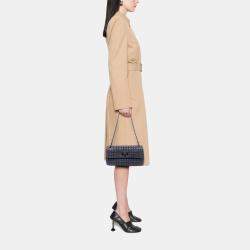 Pre Owned Chanel Blue Chocolate Bar Iridescent Calfskin Bubble Flap