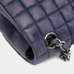 Pre Owned Chanel Blue Chocolate Bar Iridescent Calfskin Bubble Flap