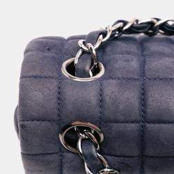 Pre Owned Chanel Blue Chocolate Bar Iridescent Calfskin Bubble Flap
