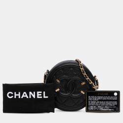 Pre Owned Chanel Black Caviar CC Filigree Round Clutch with Chain