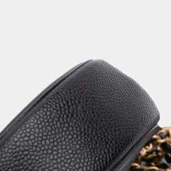 Pre Owned Chanel Black Caviar CC Filigree Round Clutch with Chain