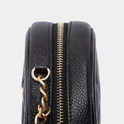 Pre Owned Chanel Black Caviar CC Filigree Round Clutch with Chain