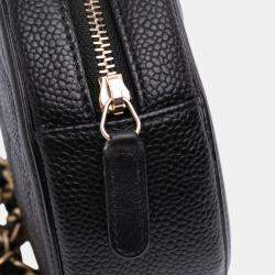 Pre Owned Chanel Black Caviar CC Filigree Round Clutch with Chain