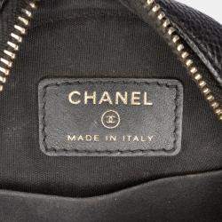 Pre Owned Chanel Black Caviar CC Filigree Round Clutch with Chain